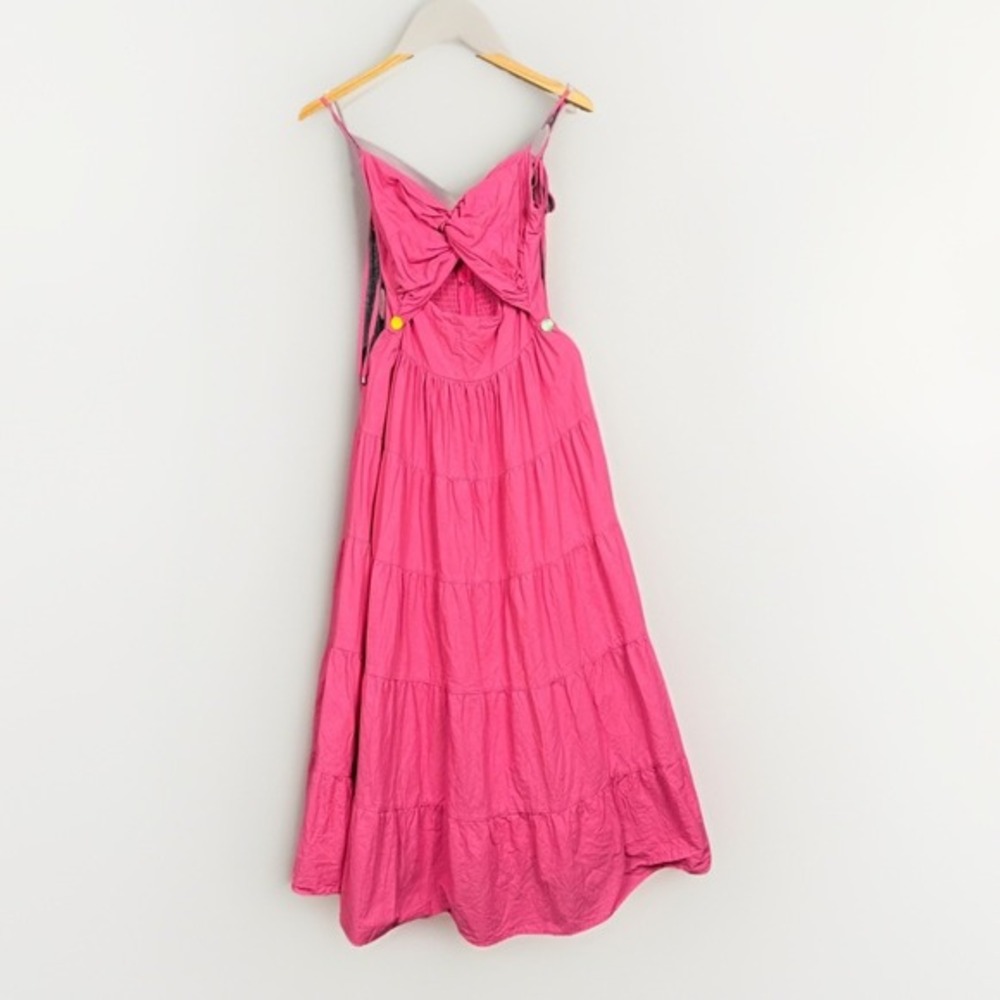Pink Diamond Maxi Dress Twist Front Smocked Tiered Coquette Cotton Sundress - Picture 3 of 13